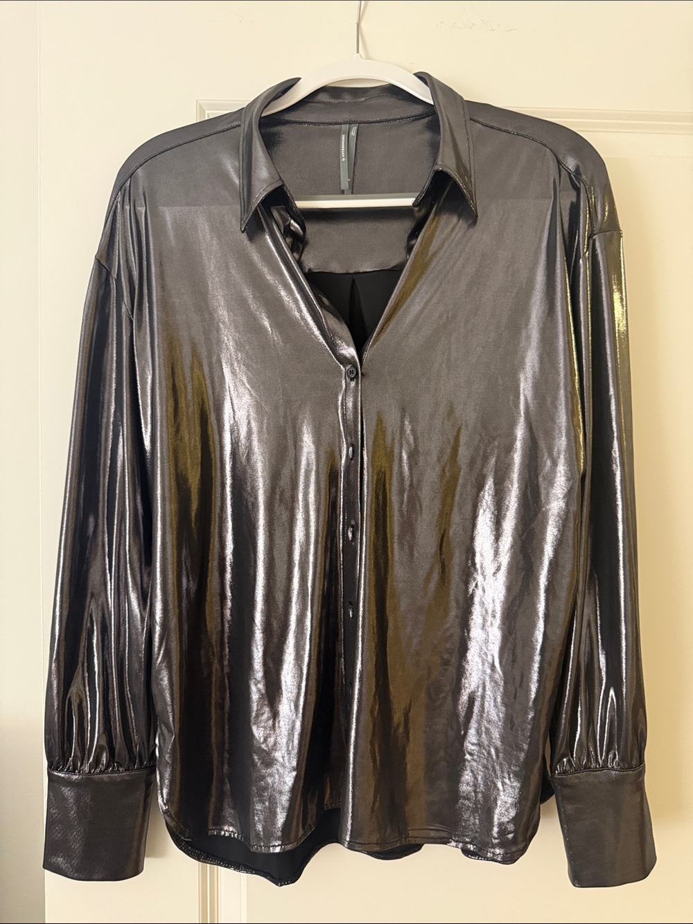 Anthropologie Metallic Black Button-Up Shirt women’s size S